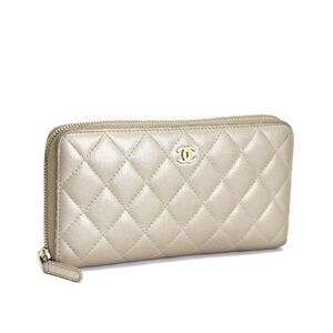Chanel Matelasse Round Zipper Long Wallet Caviar Skin Gold